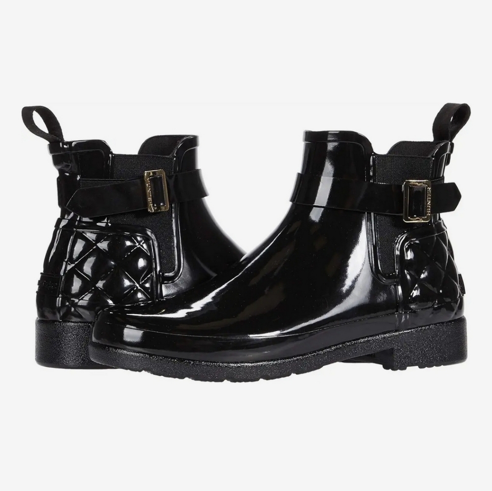 Hunter Black Quilted Chelsea Rain Boots Ankle Boots